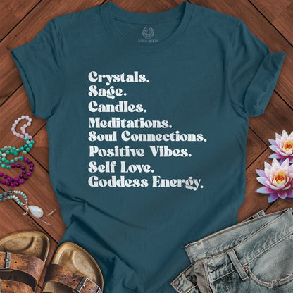 Crystals Sage Candles Tee Deep Teal