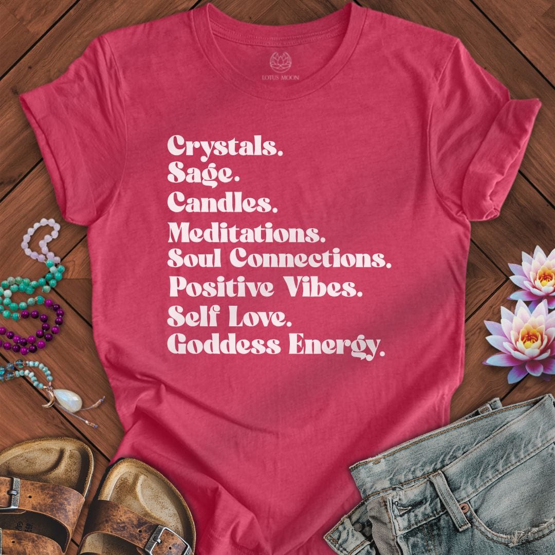 Crystals Sage Candles Tee Heather Raspberry