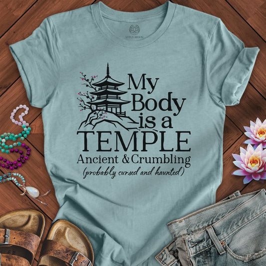 Cursed and Haunted Tee Heather Blue Lagoon