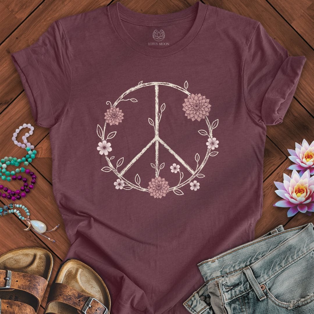 Dahlia Peace Sign Tee Heather Maroon