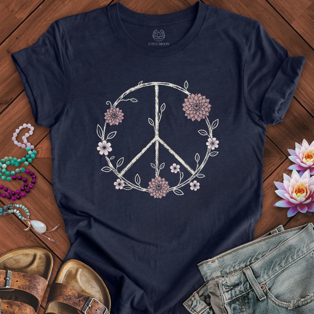 Dahlia Peace Sign Tee Heather Midnight Navy