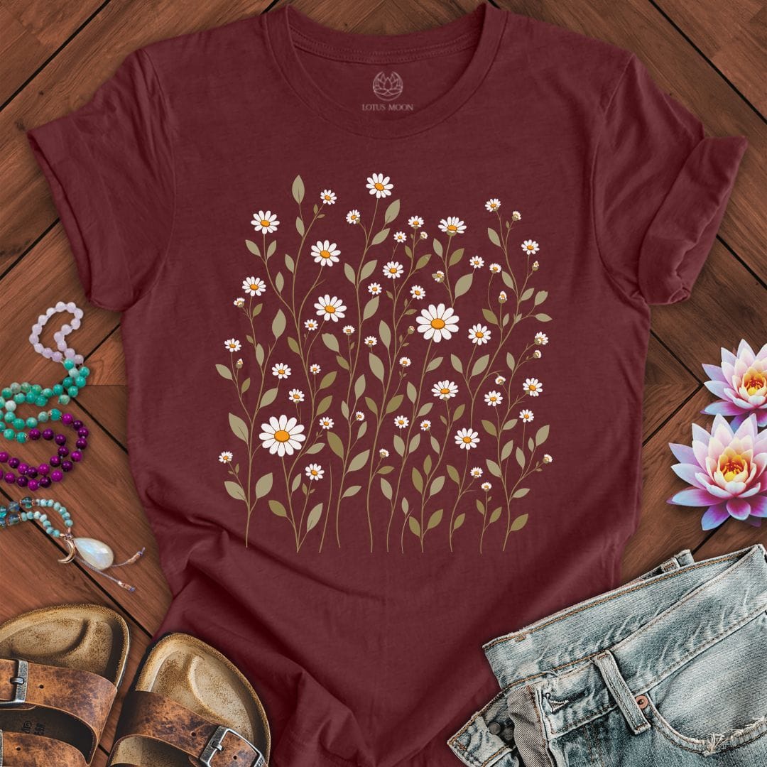Printify T-Shirt Dainty Daisies Tee Heather Cardinal / S