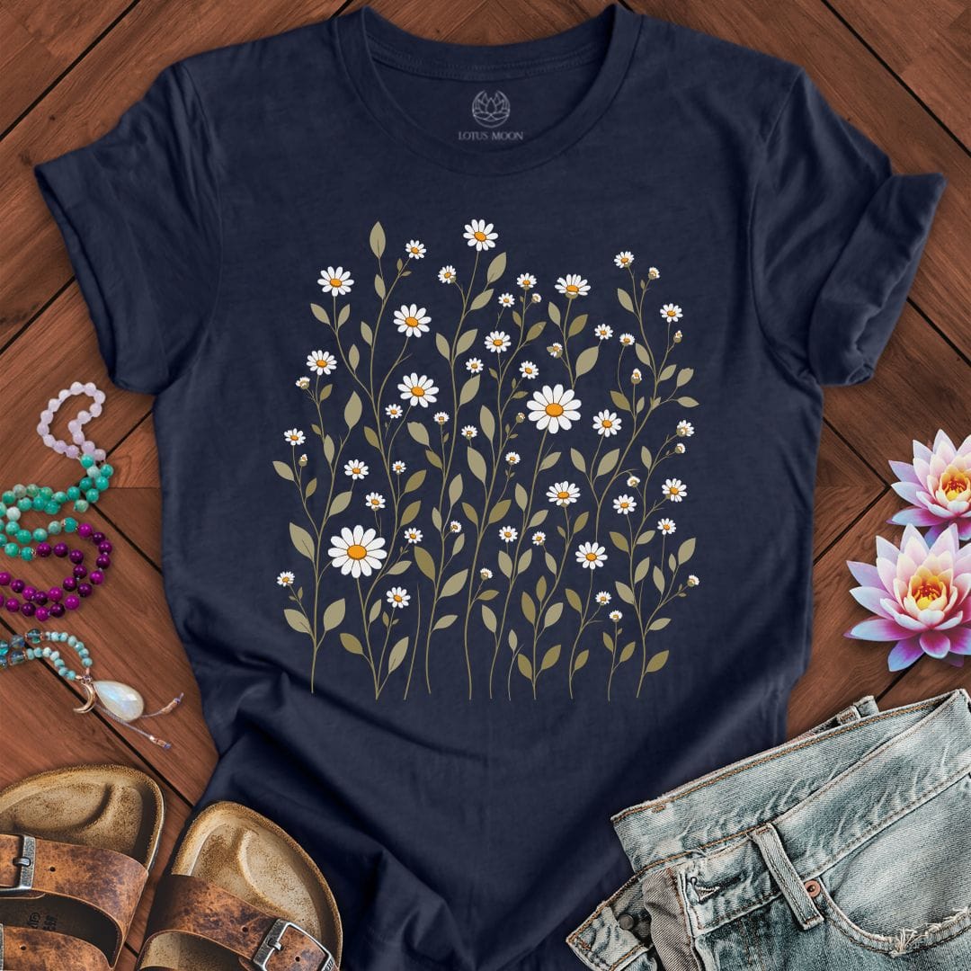 Printify T-Shirt Dainty Daisies Tee Heather Midnight Navy / S