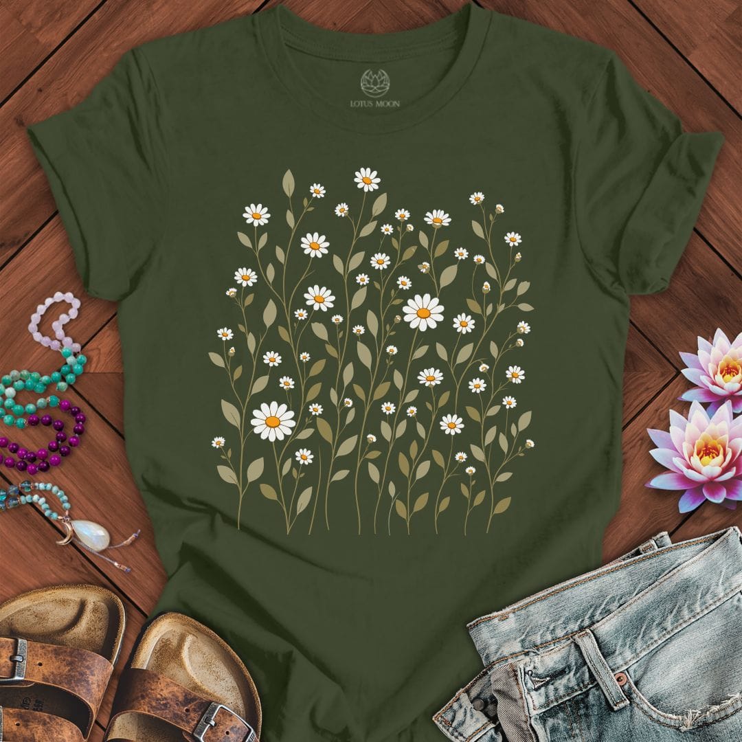 Printify T-Shirt Dainty Daisies Tee Military Green / S