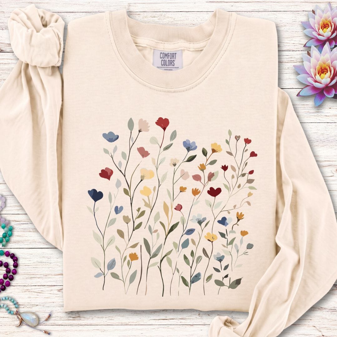 Printify Long-sleeve Dainty Flowers Long Sleeve Tee Ivory / S