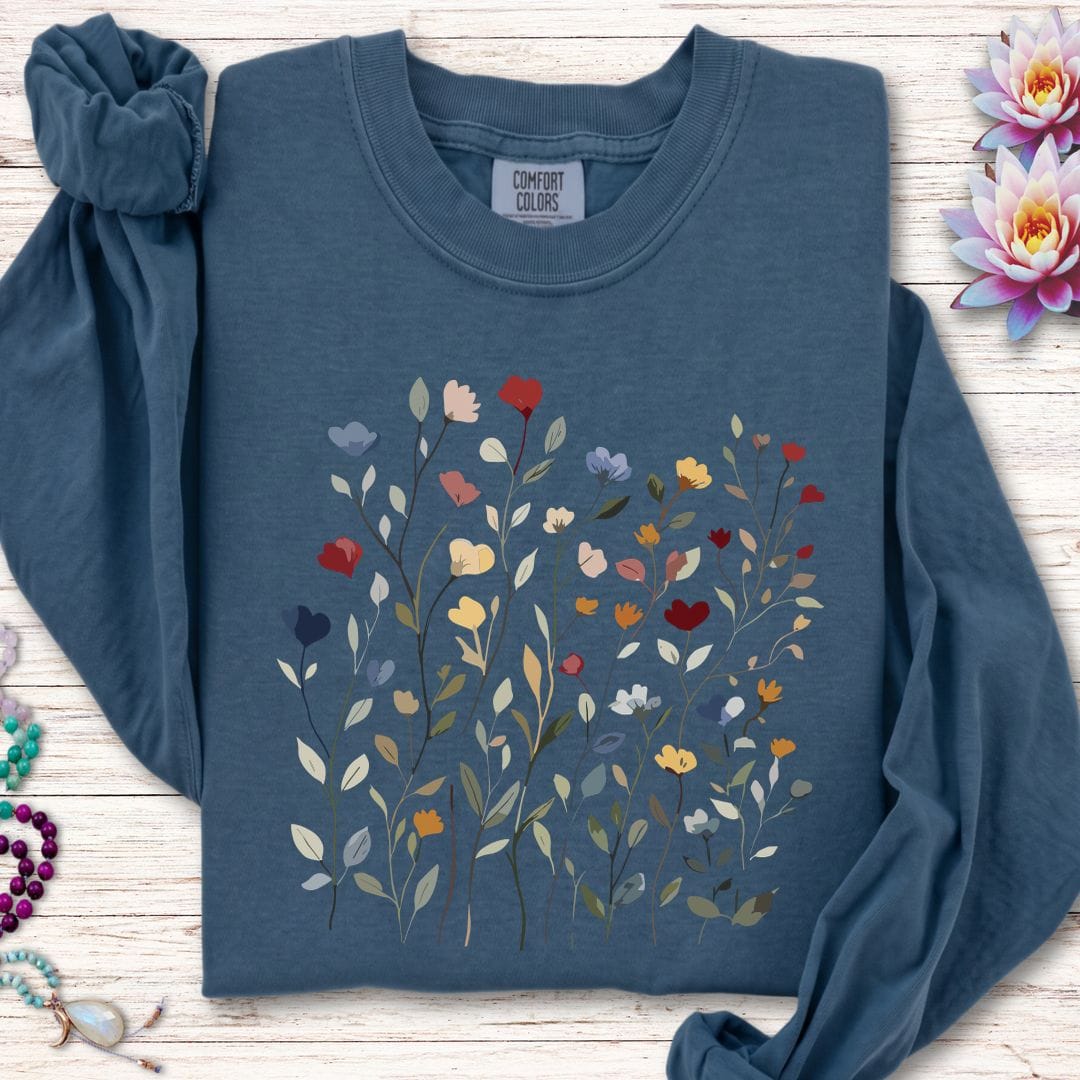 Printify Long-sleeve Dainty Flowers Long Sleeve Tee Midnight / S