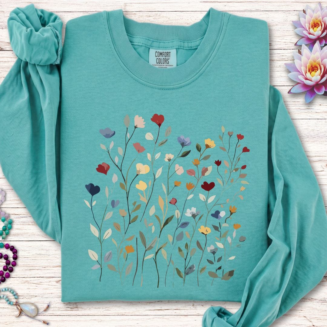 Printify Long-sleeve Dainty Flowers Long Sleeve Tee Seafoam / S