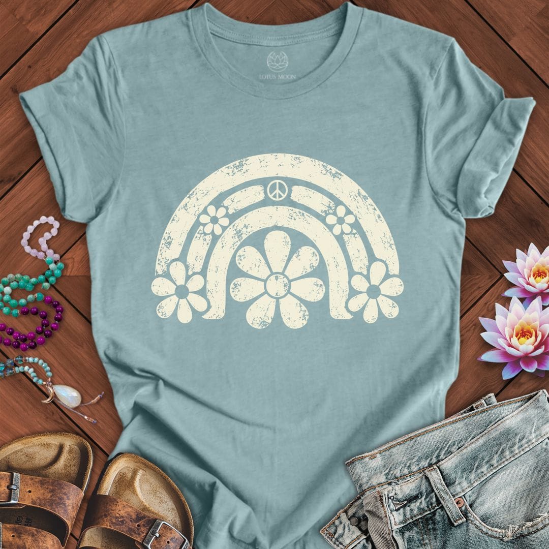 Printify T-Shirt Daisy Rainbow Tee Heather Blue Lagoon / S