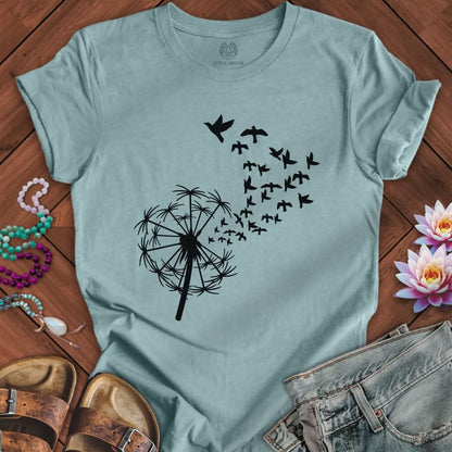 Dandelion Birds Tee Heather Blue Lagoon