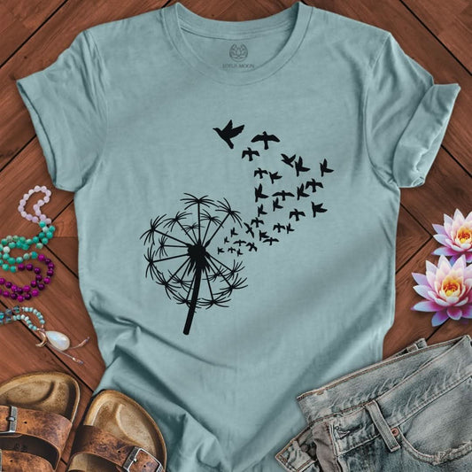 Dandelion Birds Tee Heather Blue Lagoon