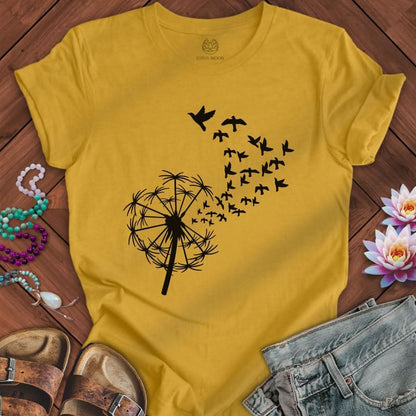 Dandelion Birds Tee Heather Mustard