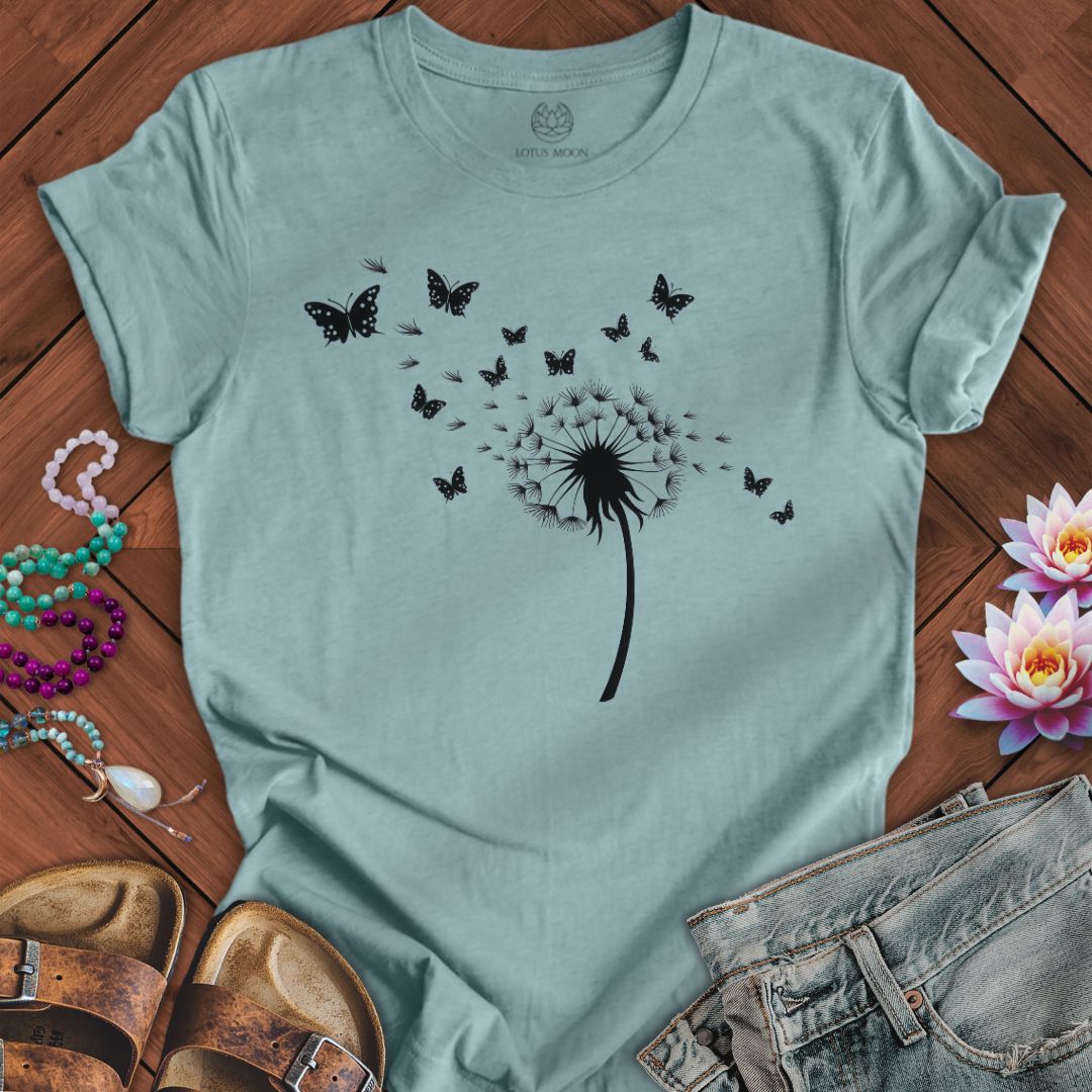 Dandelion Butterflies Tee Heather Blue Lagoon