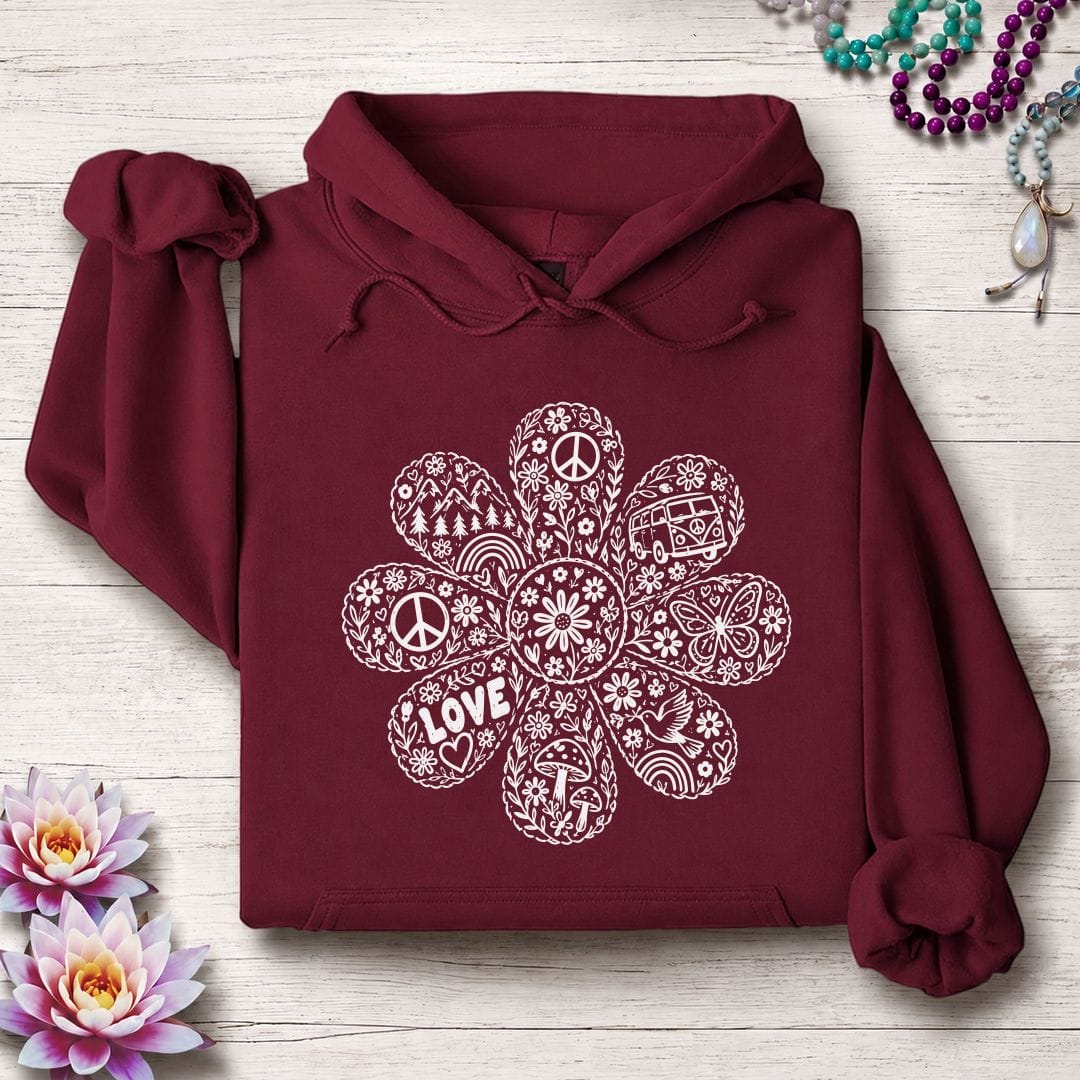 Doodle Daisy Hoodie Maroon