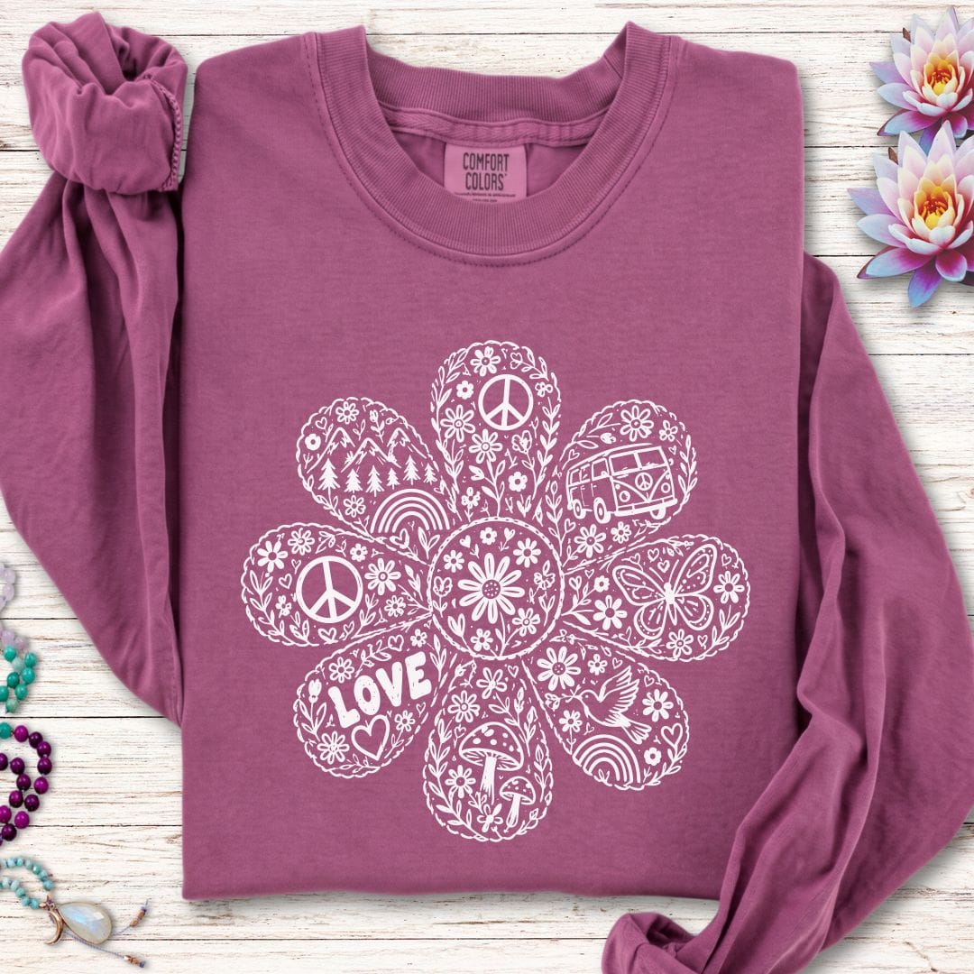 Doodle Daisy Long Sleeve Tee Berry