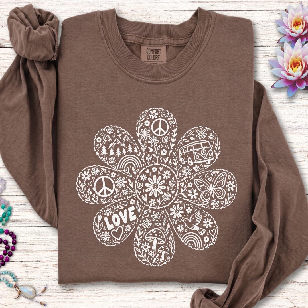 Doodle Daisy Long Sleeve Tee Espresso