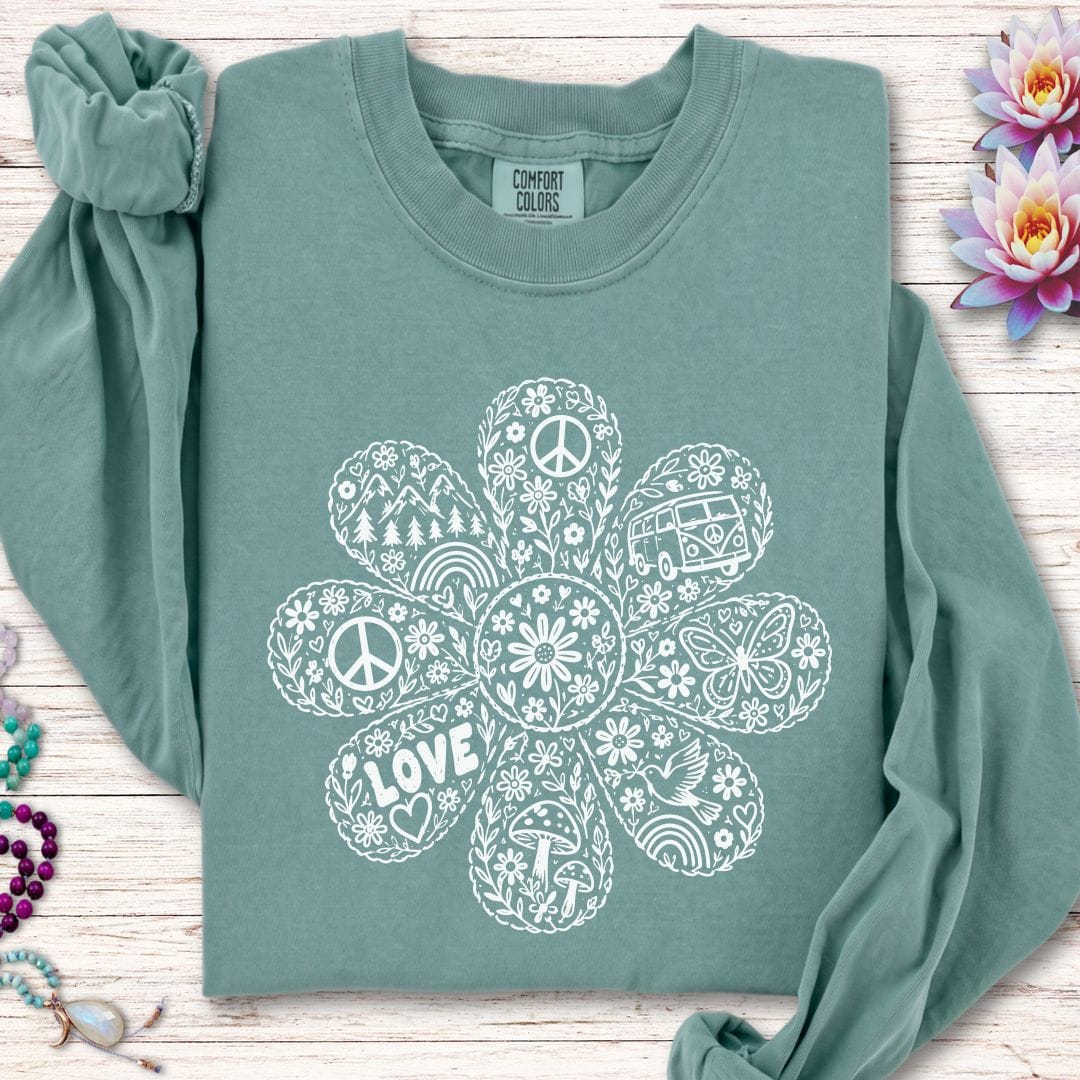 Doodle Daisy Long Sleeve Tee Light Green