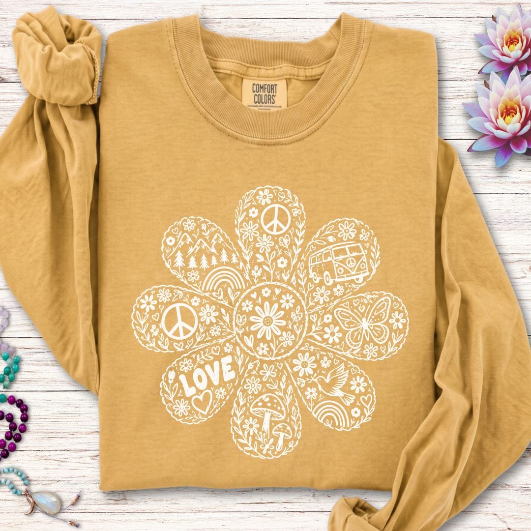 Doodle Daisy Long Sleeve Tee Mustard
