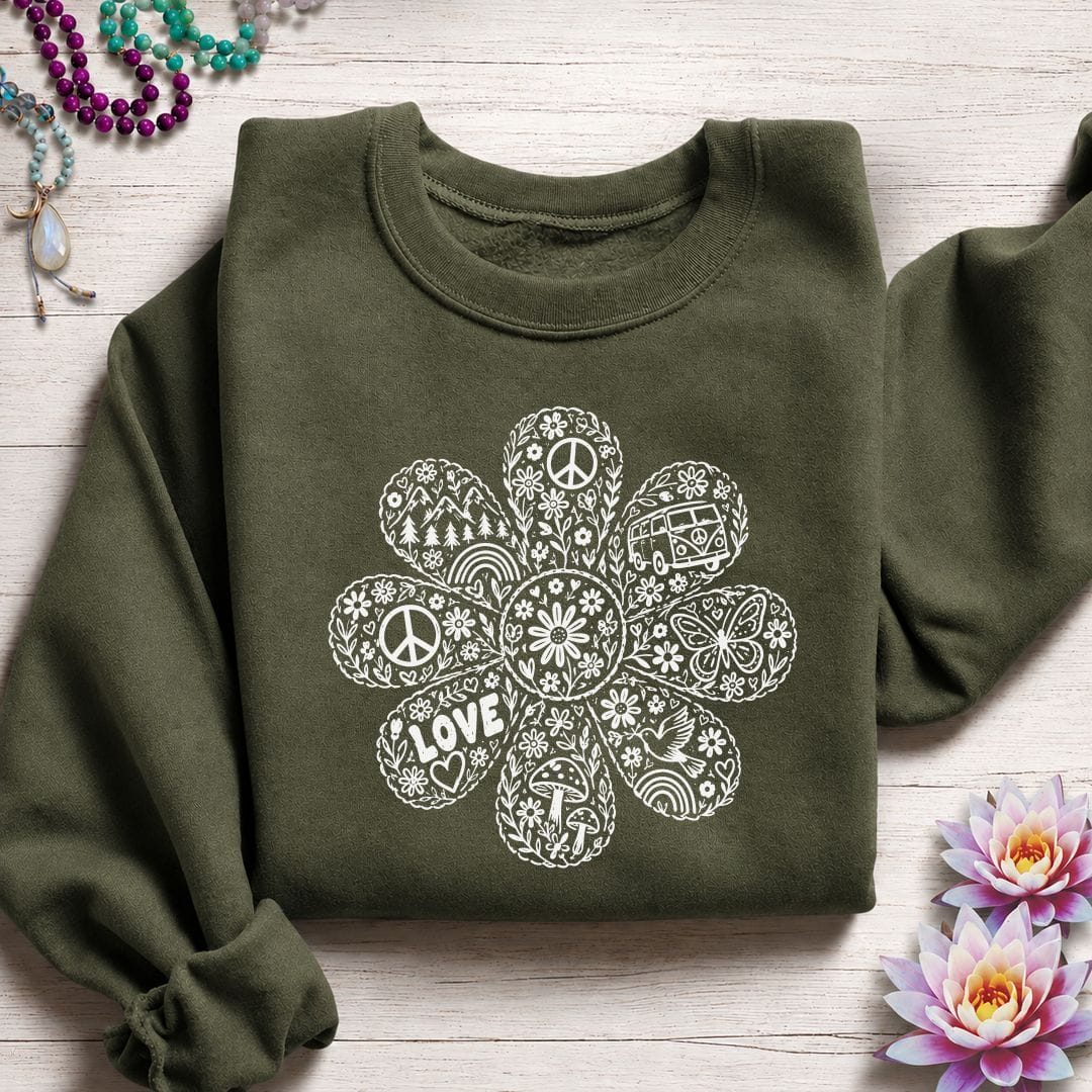 Doodle Daisy Sweatshirt Military Green