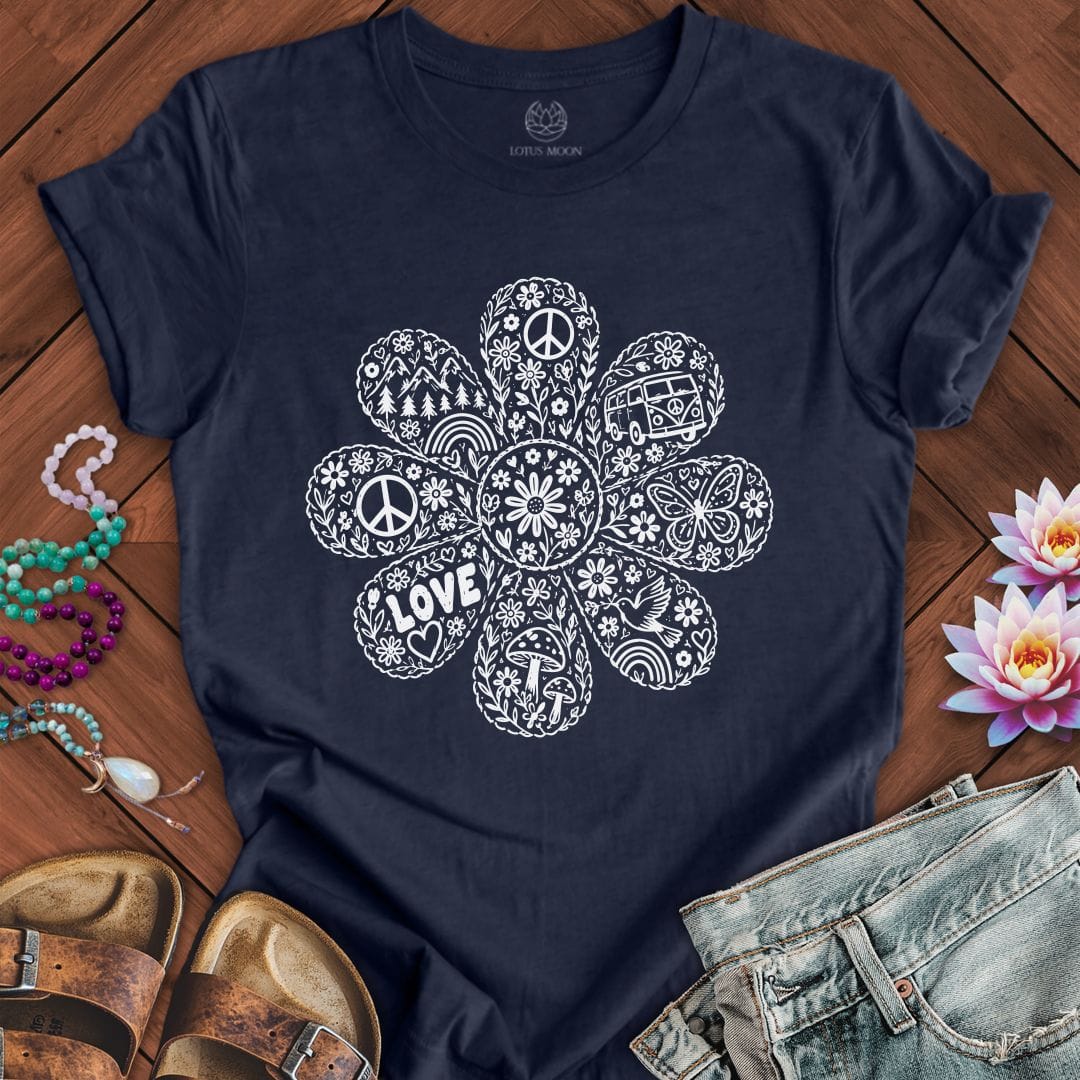 Printify T-Shirt Doodle Daisy Tee Heather Midnight Navy / S