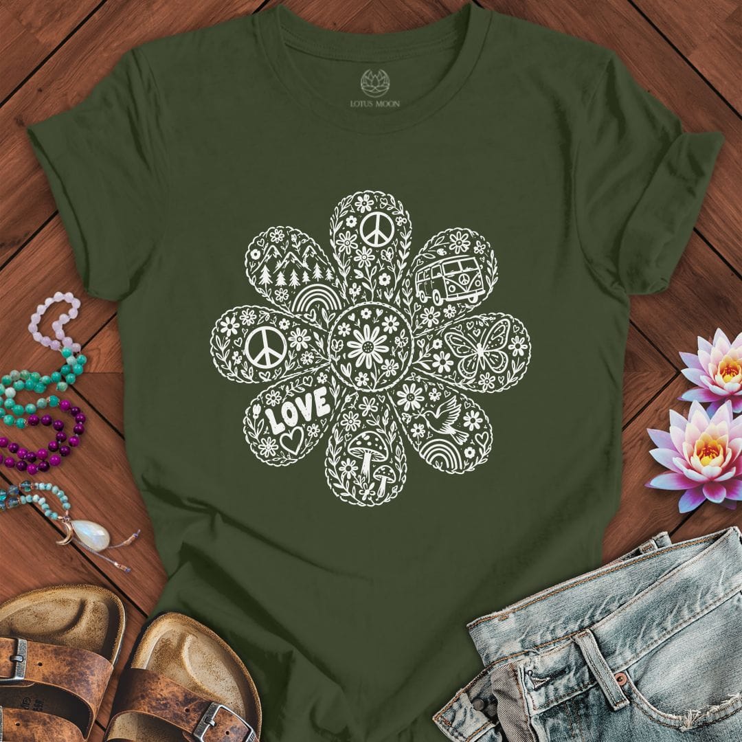 Printify T-Shirt Doodle Daisy Tee Military Green / S