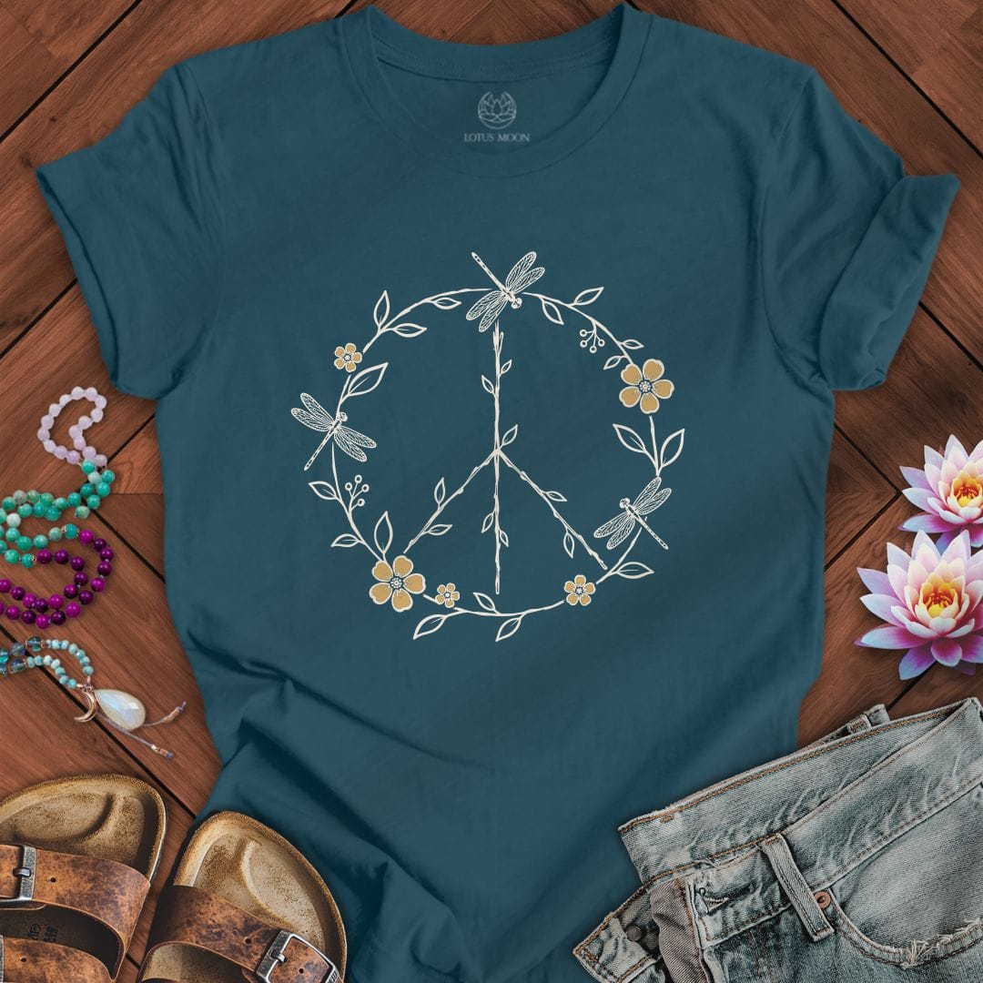 Dragonfly Peace Sign Tee Deep Teal