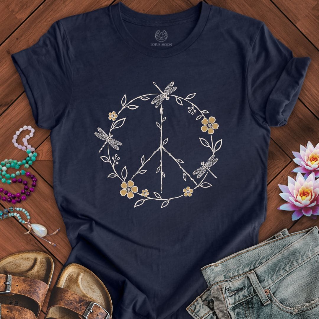 Dragonfly Peace Sign Tee Heather Midnight Navy