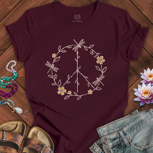 Dragonfly Peace Sign Tee Maroon