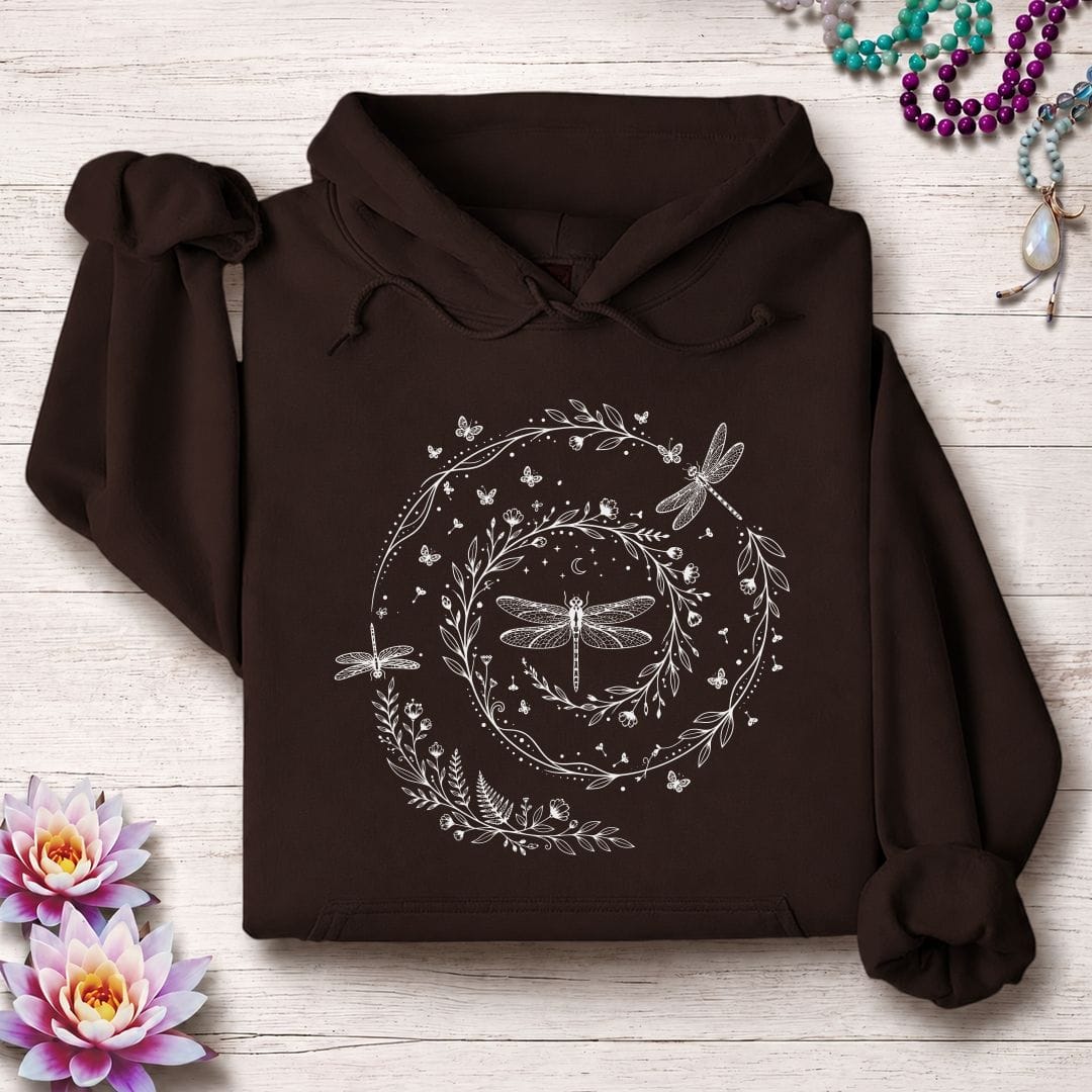 Printify Hoodie Dragonfly Spiral Hoodie Dark Chocolate / S