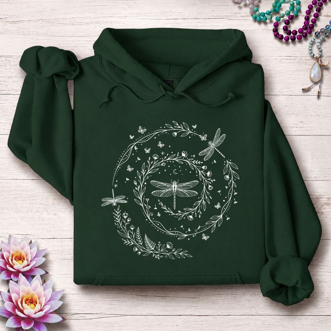 Printify Hoodie Dragonfly Spiral Hoodie Forest Green / S