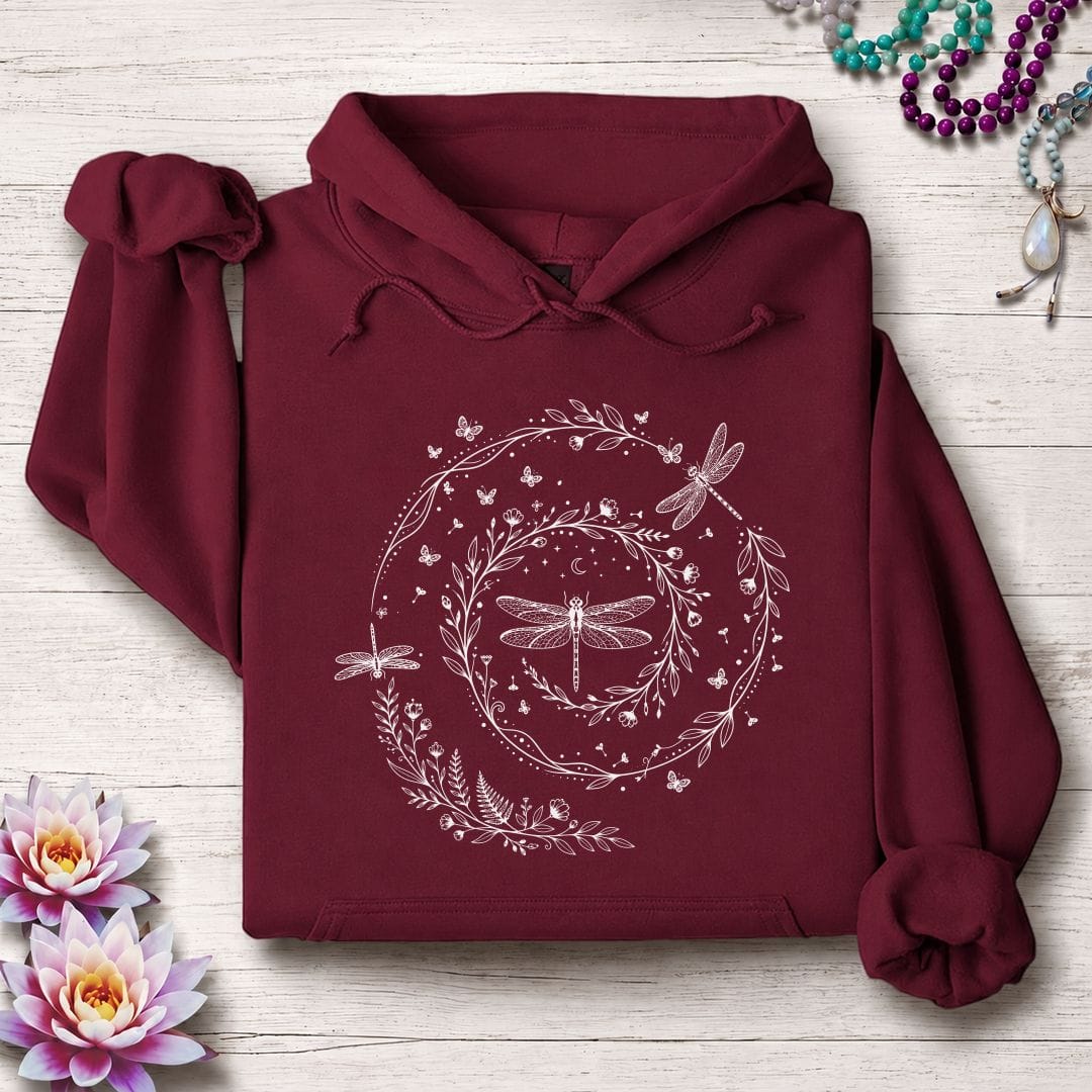 Printify Hoodie Dragonfly Spiral Hoodie Maroon / S