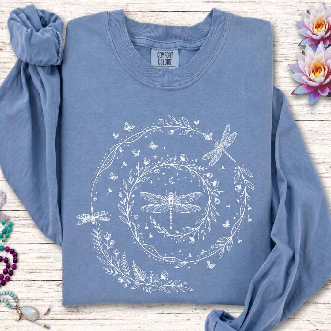 Printify Long-sleeve Dragonfly Spiral Long Sleeve Tee Blue Jean / S