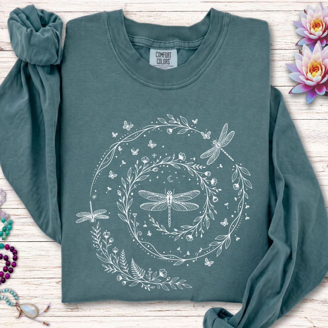 Printify Long-sleeve Dragonfly Spiral Long Sleeve Tee Blue Spruce / S