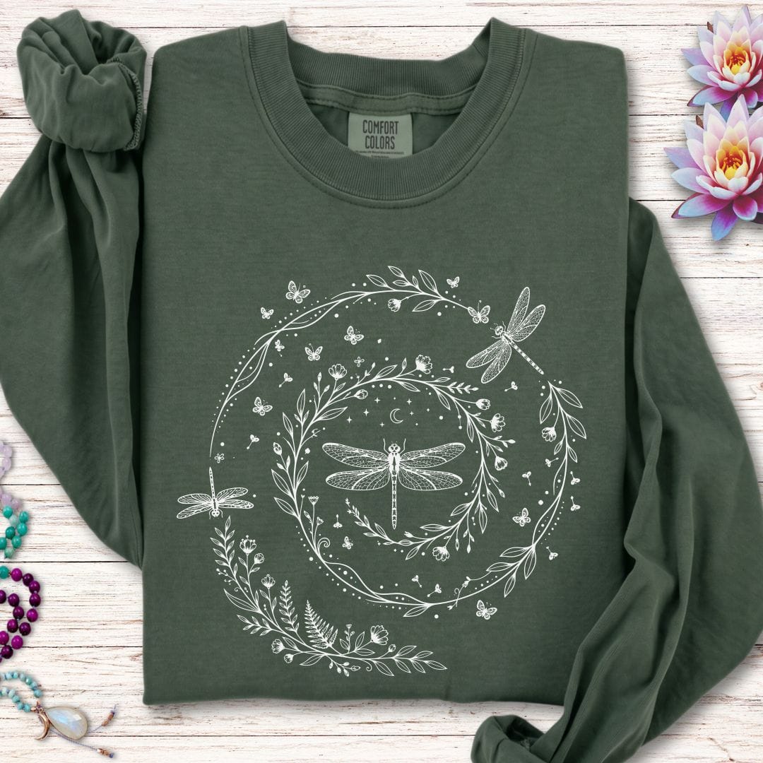 Printify Long-sleeve Dragonfly Spiral Long Sleeve Tee Hemp / S