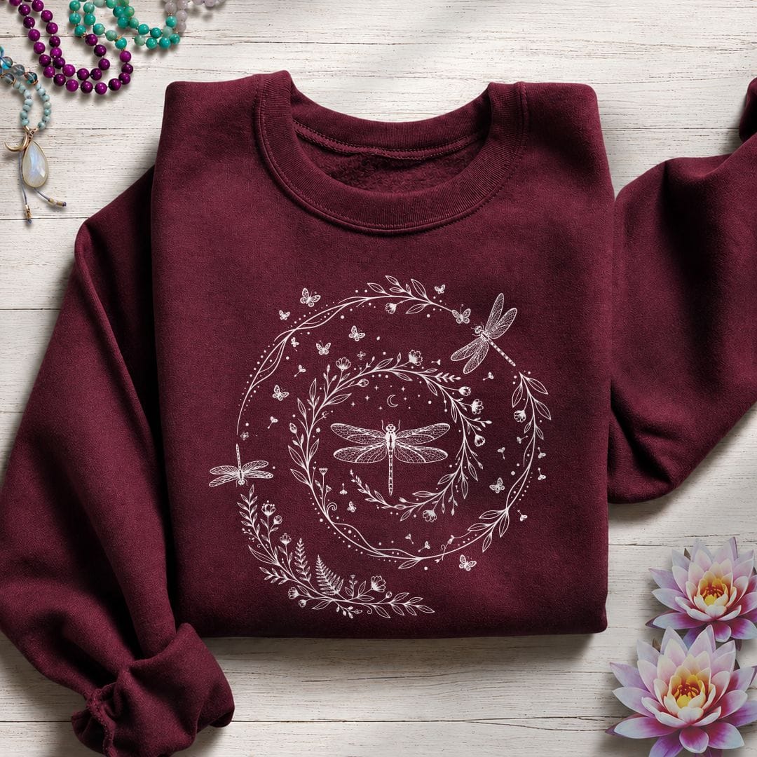 Printify Sweatshirt Dragonfly Spiral Sweatshirt Maroon / S