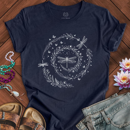 Printify T-Shirt Dragonfly Spiral Tee Heather Midnight Navy / S