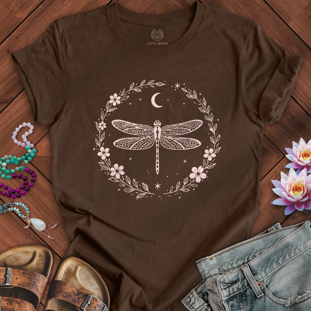 Dragonfly Wreath Tee Heather Brown