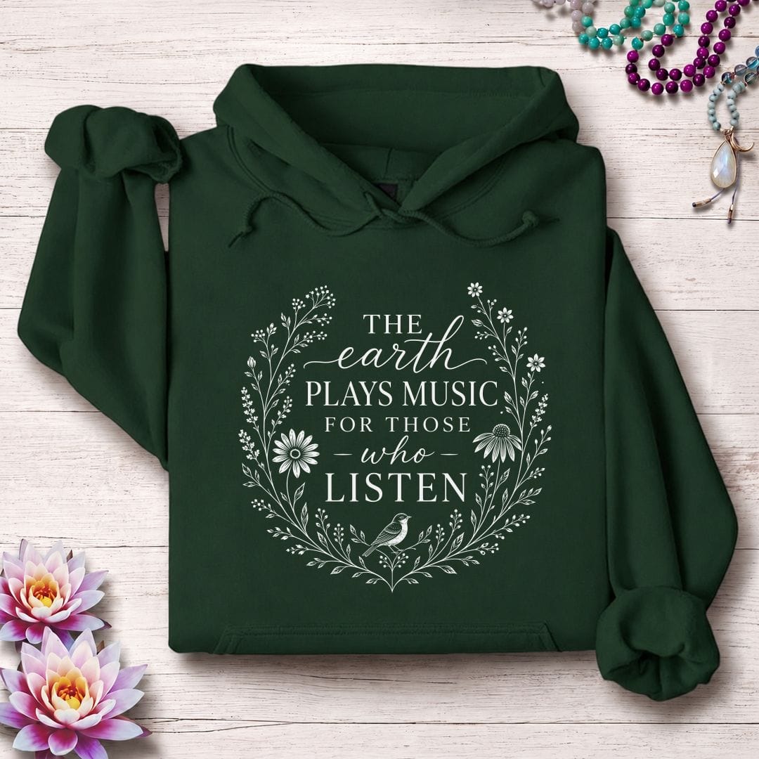 Printify Hoodie Earth Plays Music Hoodie Forest Green / S