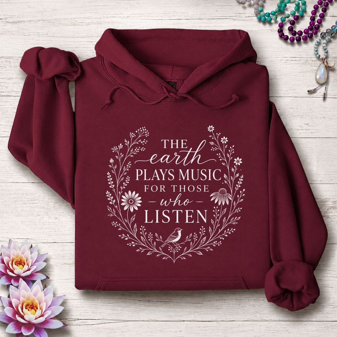 Printify Hoodie Earth Plays Music Hoodie Maroon / S
