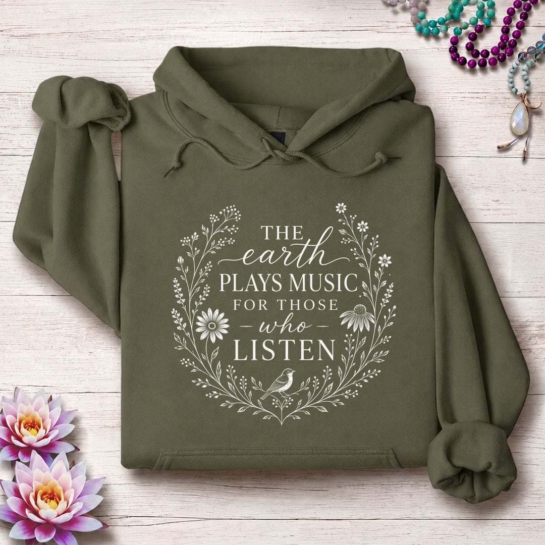 Printify Hoodie Earth Plays Music Hoodie Military Green / S