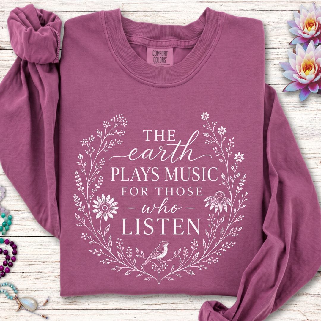 Printify Long-sleeve Earth Plays Music Long Sleeve Tee Berry / S