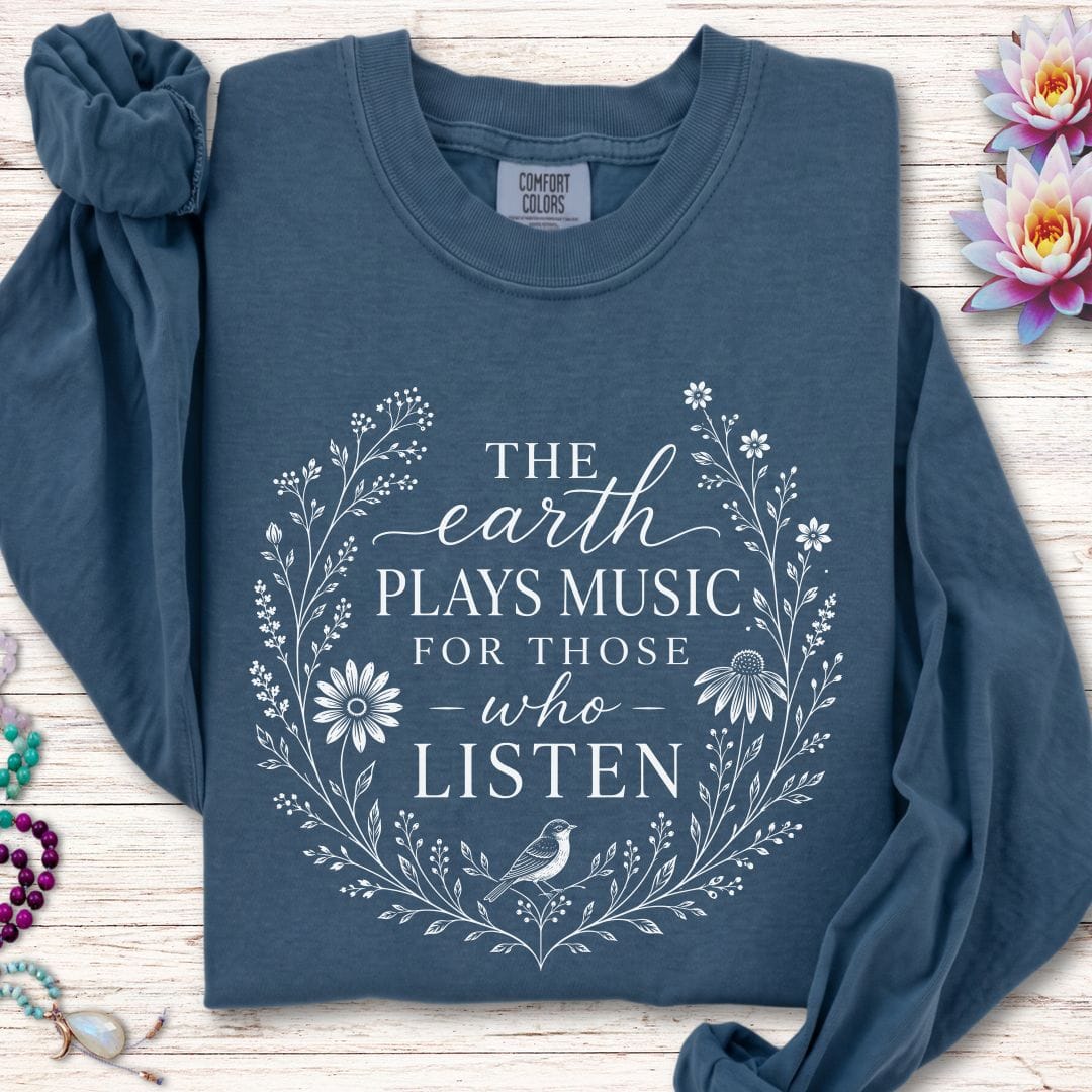 Printify Long-sleeve Earth Plays Music Long Sleeve Tee Midnight / S