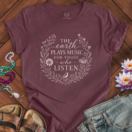 Earth Plays Music Tee Heather Maroon