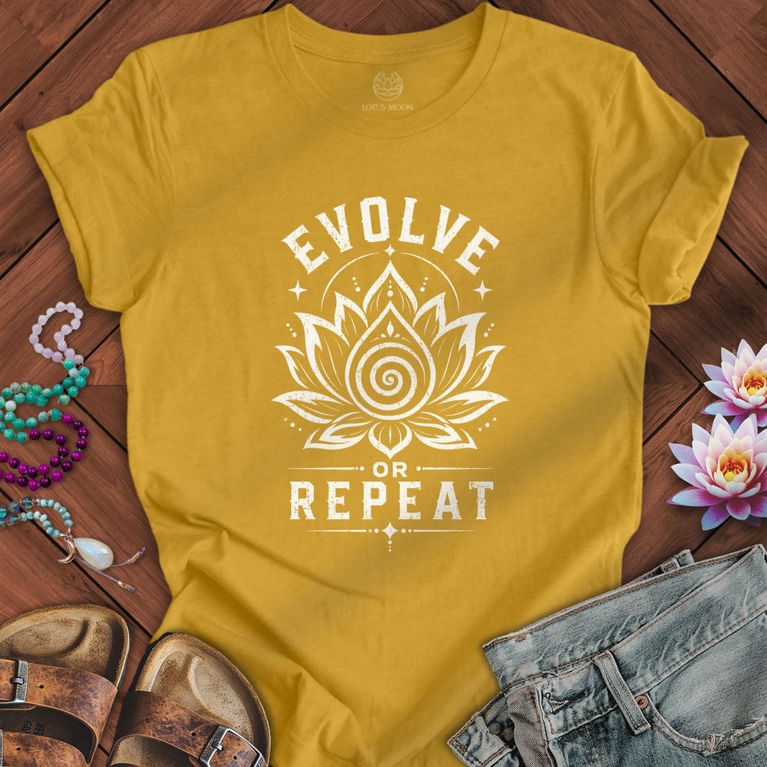 Evolve or Repeat Tee Heather Mustard