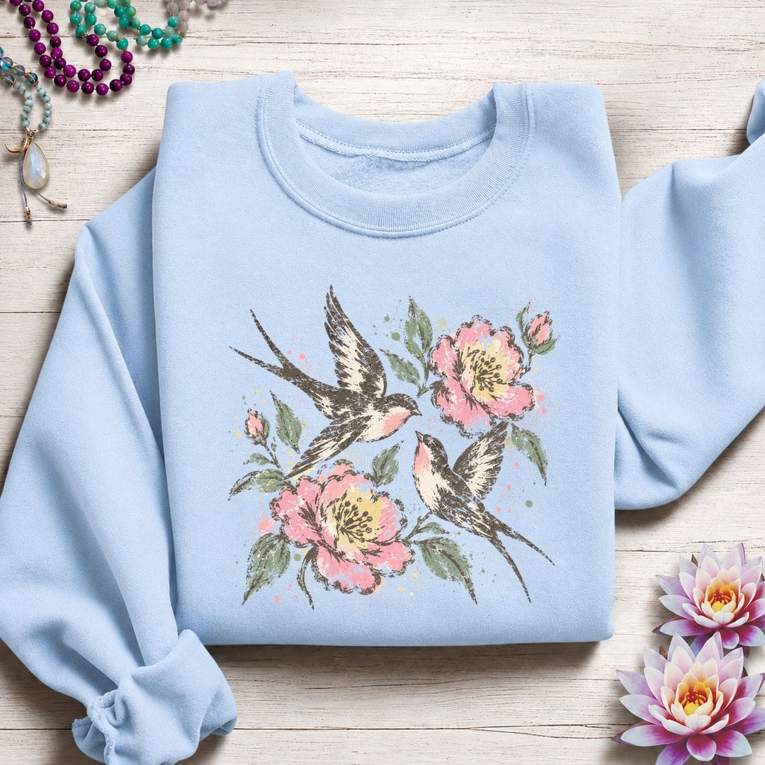 Faded Folk Sparrows Sweatshirt Light Blue