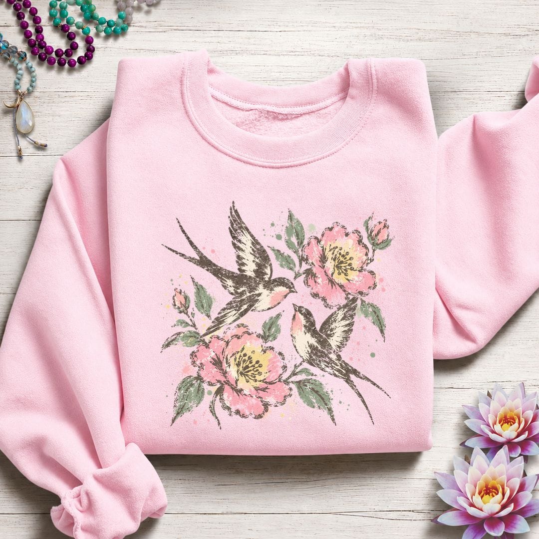 Faded Folk Sparrows Sweatshirt Light Pink