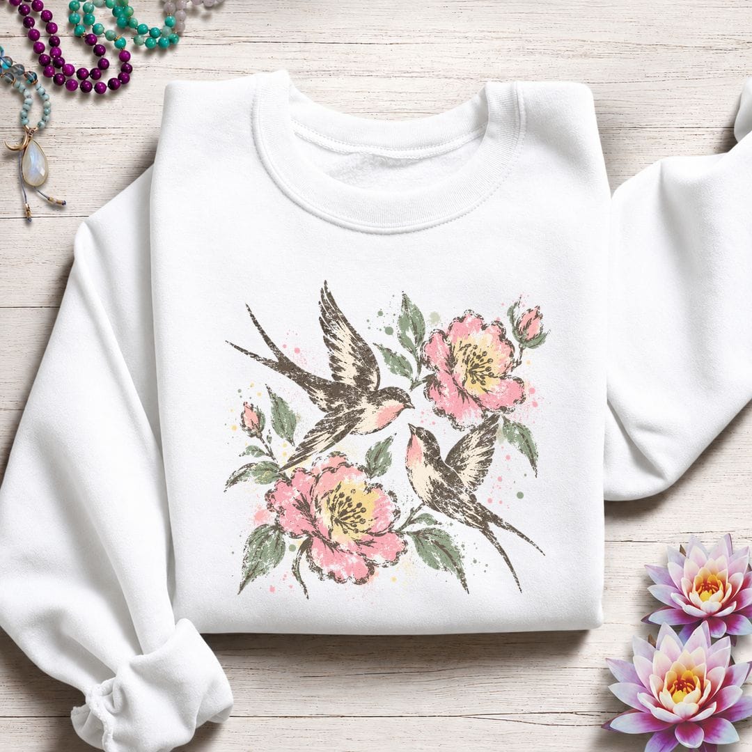 Faded Folk Sparrows Sweatshirt White