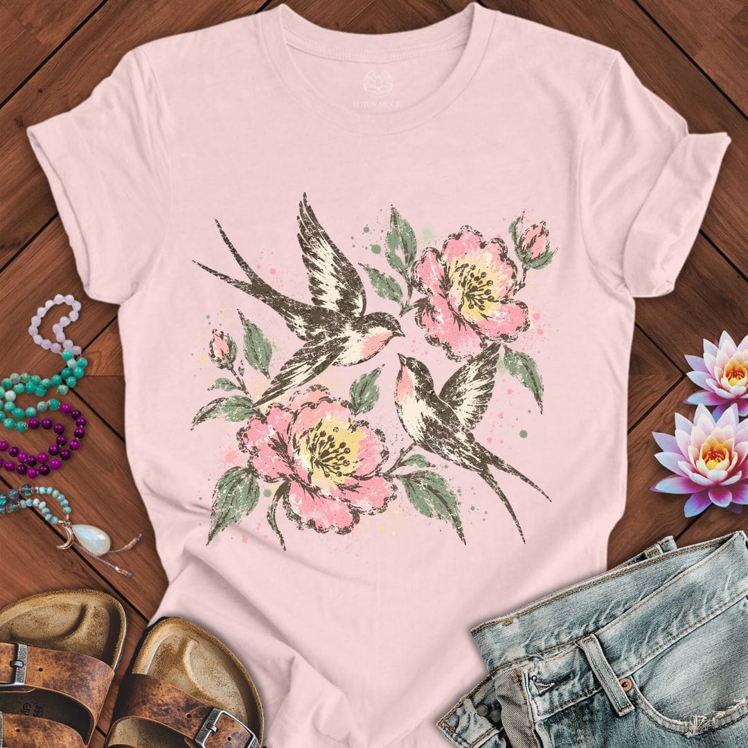 Faded Folk Sparrows Tee Soft Pink
