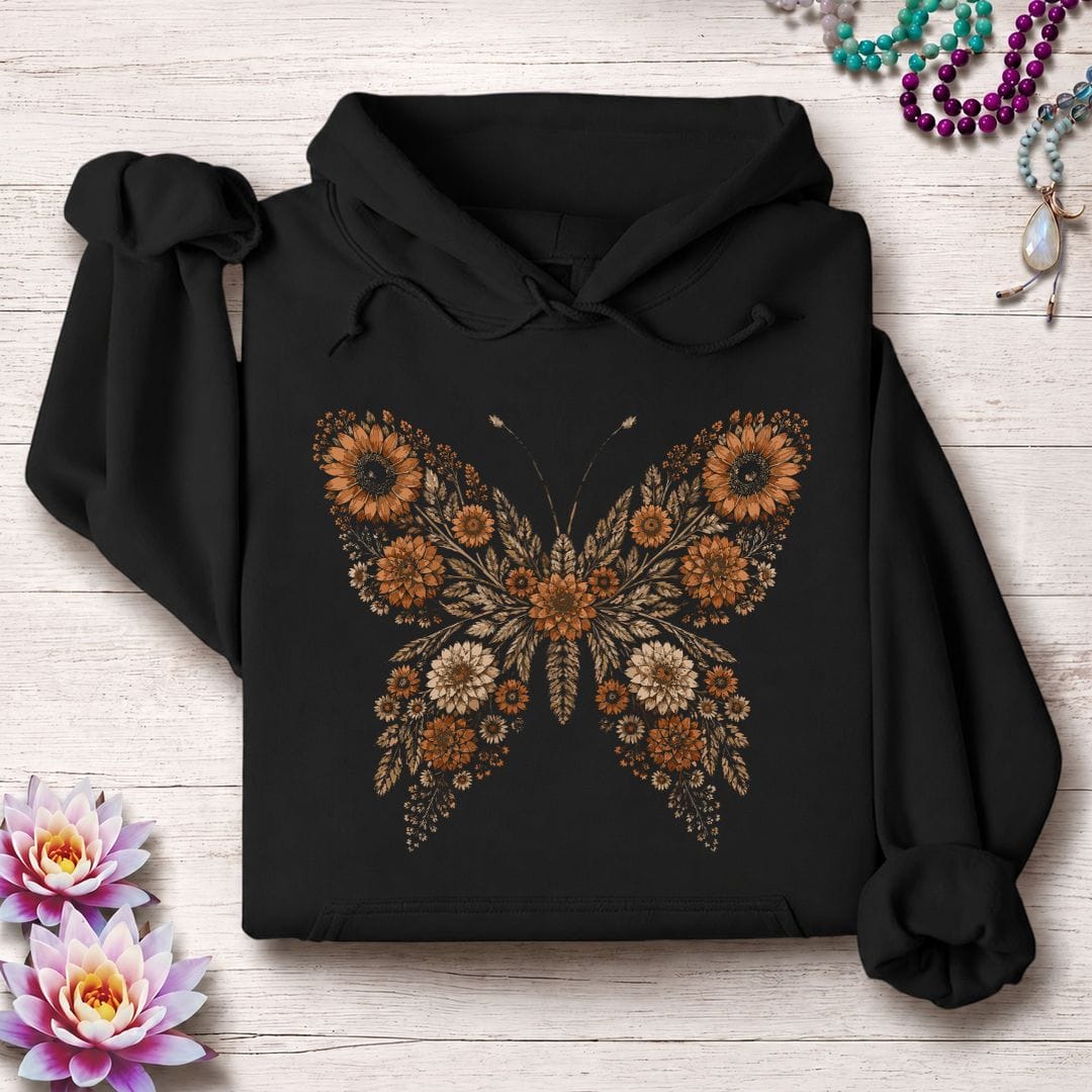 Printify Hoodie Fall Butterfly Hoodie Black / S