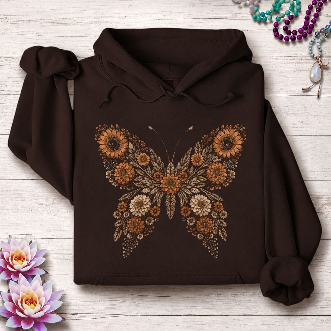 Printify Hoodie Fall Butterfly Hoodie Dark Chocolate / S