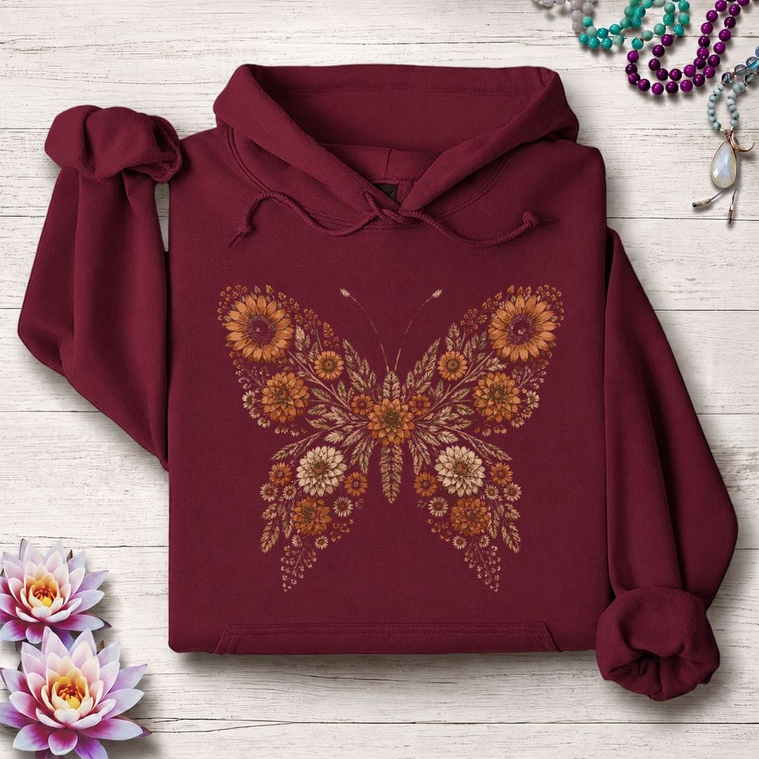 Printify Hoodie Fall Butterfly Hoodie Maroon / S